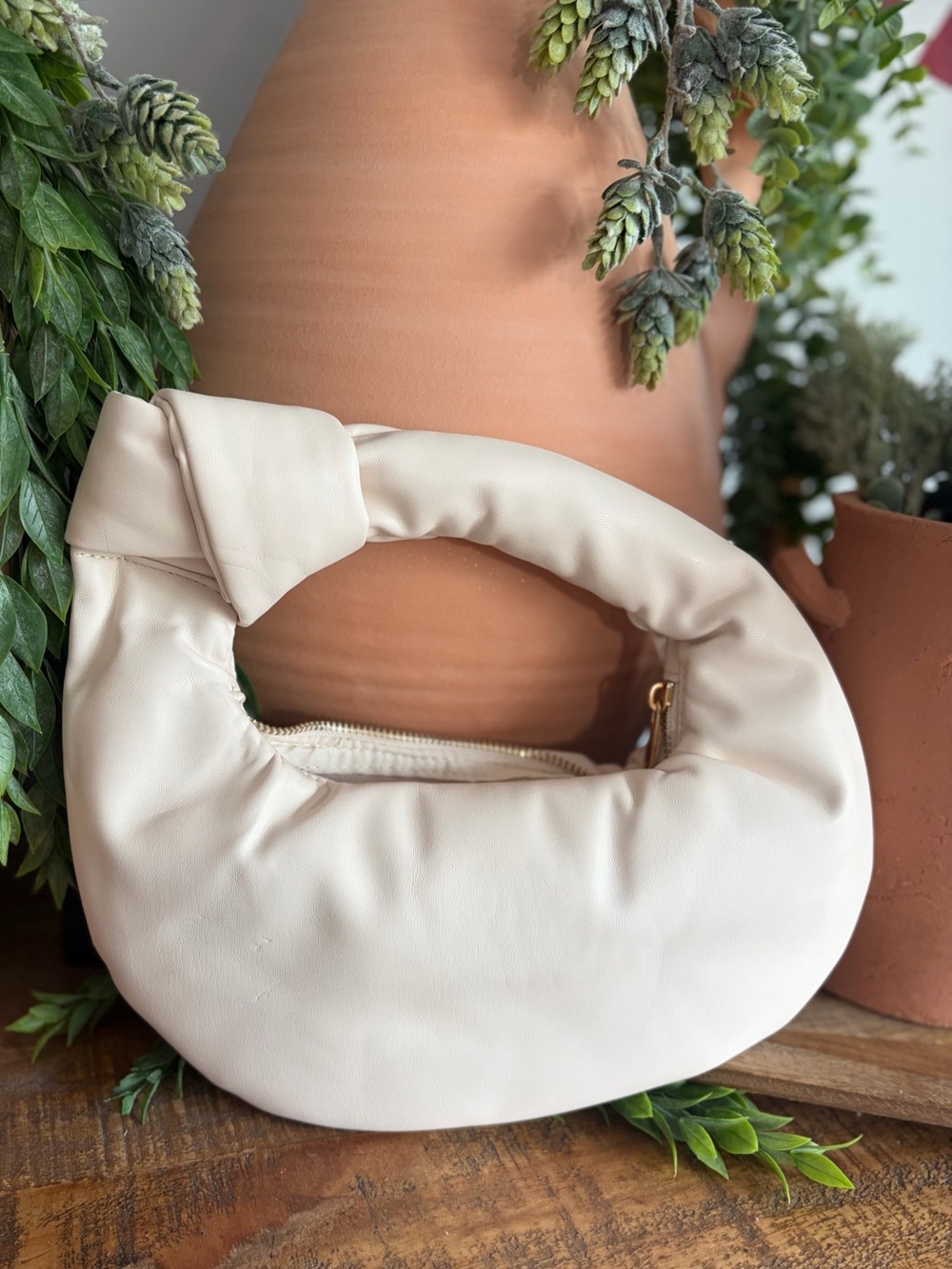 Melie Bianco Cream Soft Knot Handle Women's Shoulder Bag